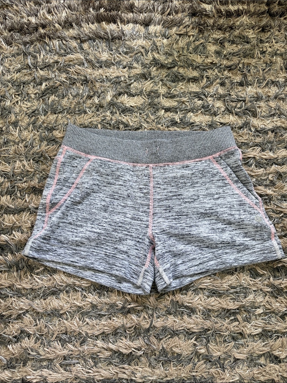 Heather Gray Active Lounge Shorts with Pink Stitching & Pockets New